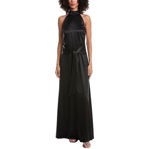 Toccin Womens Jocelyn Tie Front Silky Satin Maxi Dress, Black